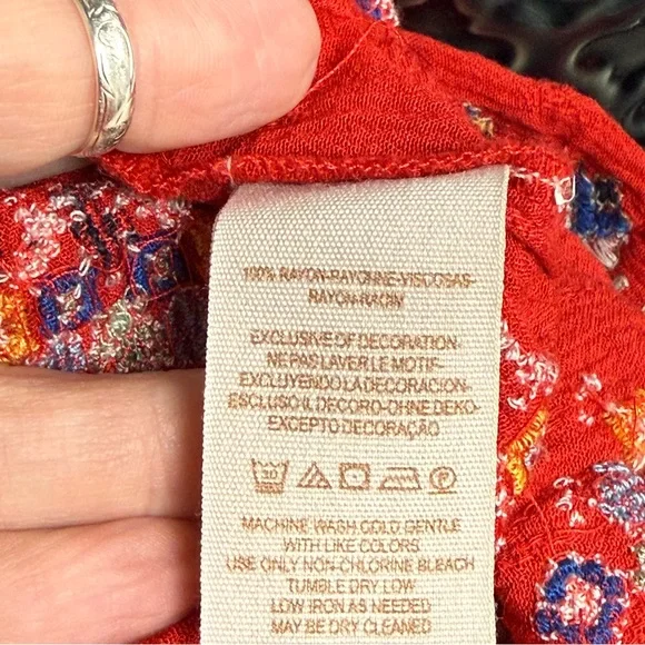 Free People Red Embroidered Boho Tunic Top Hi Low Festival Chic - Picture 9 of 10